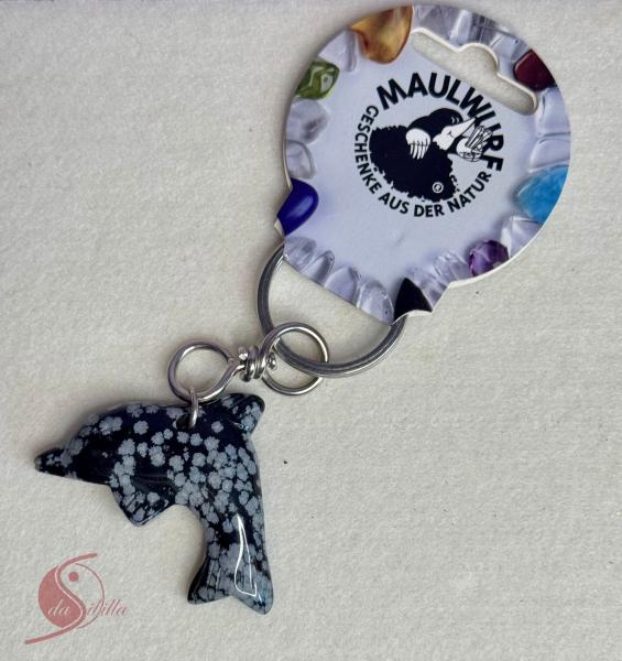 Schlüsselanhänger Delfin aus Schneeflockenobsidian – Lebensfreude & Schutz